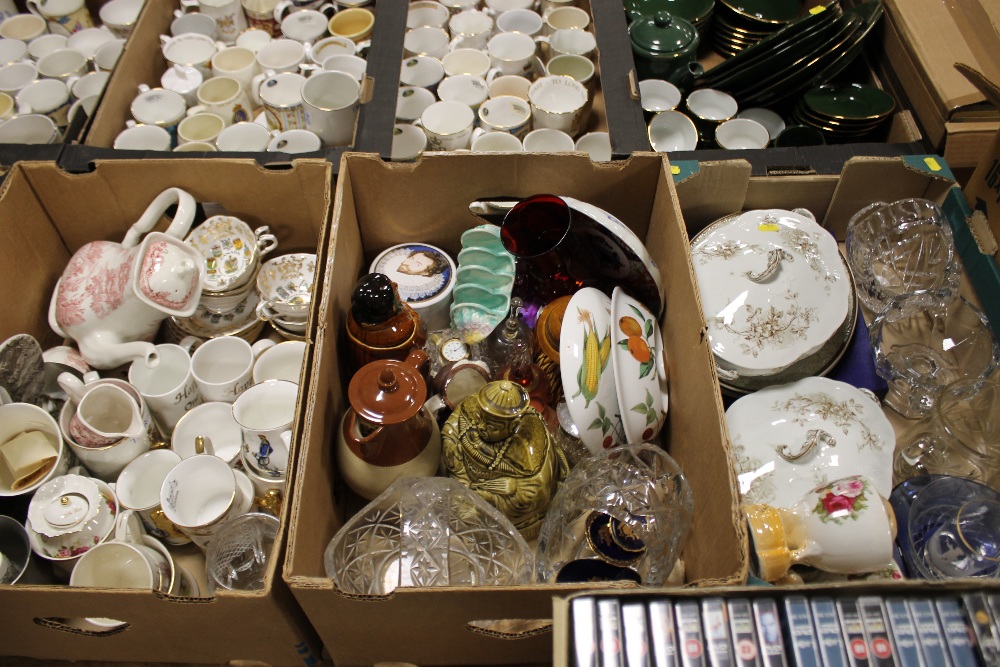 THREE TRAYS OF ASSORTED CERAMICS AND GLASSWARE TO INCLUDE LIMOGES, PARAGON CHINA ETC.