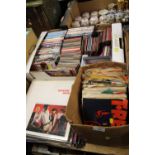 A BOX OF CDS AND DVDS, BOX OF 7" SINGLES AND A SELECTION OF LP RECORDS