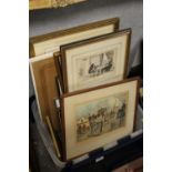 A BOX OF ENGRAVINGS, PICTURES & PRINTS TO INC DR SYNTAX AND BOOK SELLER