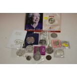 A TIN OF ASSORTED WORLD COINAGE TO INC SILVER EXAMPLES