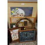 A SELECTION OF PICTURES & PRINTS PLUS A GILT FRAMED MIRROR