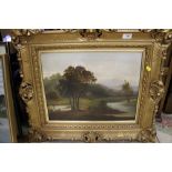A VINTAGE UNSIGNED OIL PAINTING IN LATER GILT FRAME