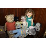 A SELECTION OF VINTAGE DOLLS AND BEARS ETC.
