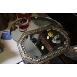 AN OVAL WALL HANGING MIRROR TOGETHER WITH A BRASS FRAMED BEVEL EDGED EXAMPLE (2)