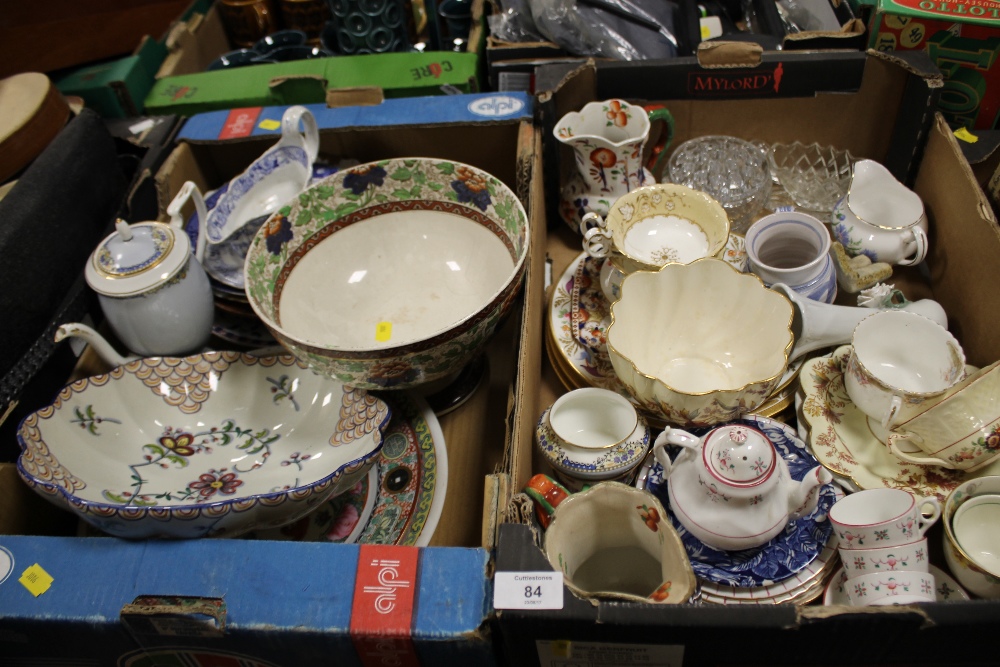 TWO TRAYS OF ASSORTED CERAMICS AND CHINA TO INCLUDE A ROYAL DOULTON FOOTED BOWL