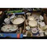 TWO TRAYS OF ASSORTED CERAMICS AND CHINA TO INCLUDE A ROYAL DOULTON FOOTED BOWL