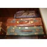 TWO LARGE VINTAGE SUITCASES PLUS A LEATHER BAG