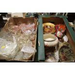 A TRAY OF MOSTLY COLLECTORS PLATES AND A TRAY OF GLASSWARE