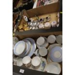 TWO BOXES OF CERAMICS TO INCLUDE A ROYAL DUX FIGURE, DOULTON, ROYAL WORCESTER ETC.