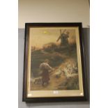 EDWIN LANDSEER COLOURED ETCHING 'THE MILL' PRINT- BEARING BLIND STAMP