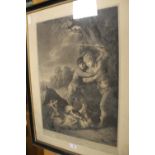 A VINTAGE FRAMED AND GLAZED ENGRAVING ENTITLED BOYS AND DOGS