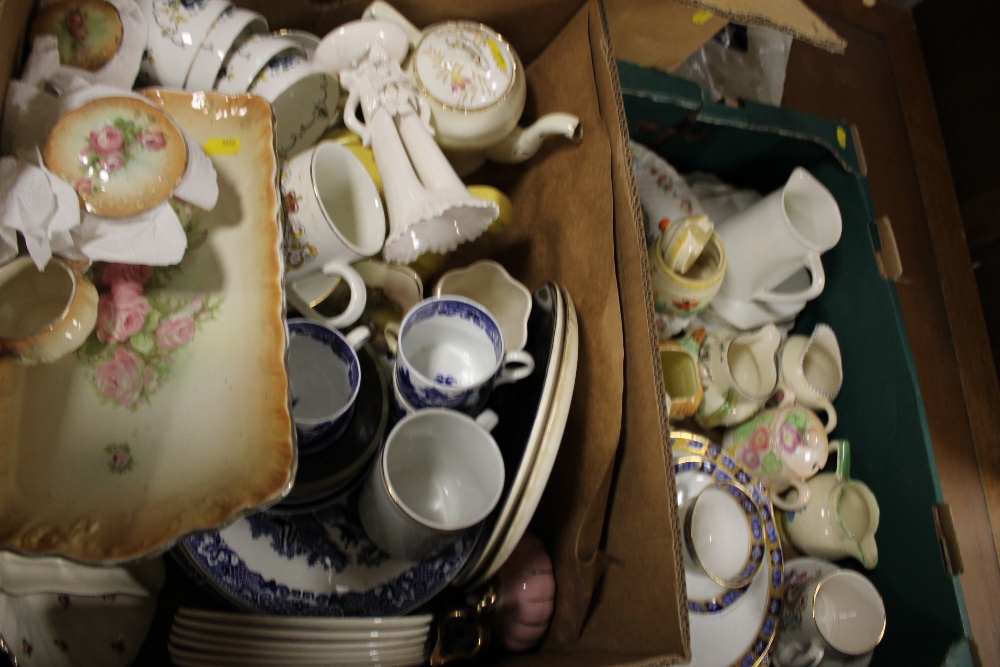 TWO TRAYS OF CHINA AND CERAMICS TO INCLUDE ROYAL ALBERT, WADE HEATH ETC.