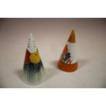 TWO CLARICE CLIFF BIZARRE LIMITED EDITION SUGAR SHAKERS 'CROCUS' AND DELICIOUS CITRUS'