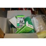 A BOX OF SUBBUTEO ITEMS TO INCLUDE DOMINOS ETC, PLUS A VINTAGE TENNIS RACKET