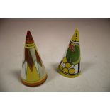 TWO CLARICE CLIFF LIMITED EDITION SUGAR SHAKERS 'SUN GOLD' AND 'APPLES'