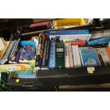 FIVE BOXES OF REFERENCE BOOKS TO INCLUDE ENGLISH LANGUAGE, LITERATURE, SCIENCE, ETC