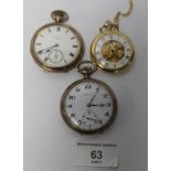 AN ELGIN 9ct GOLD GENTS POCKET WATCH, TOGETHER WITH TWO OTHERS