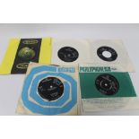 FIVE VINTAGE BEATLES 45'S INCLUDING HEY JUDE, SHE LOVES YOU, YELLOW SUBMARINE, I AM THE WALRUS, DAY