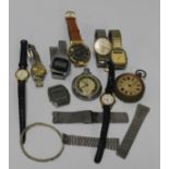 A BOX OF VINTAGE POCKET AND WRIST WATCHES