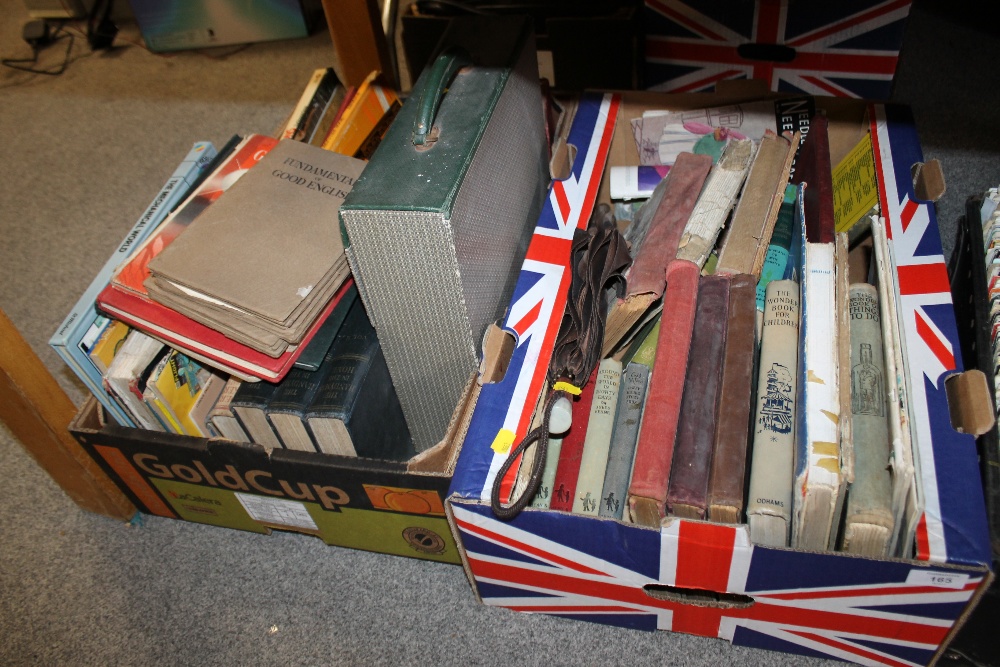 TWO TRAYS OF VINTAGE BOOKS TO INCLUDE ENID BLYTON, 1930S PIP AND SQUEAK ANNUALS ETC