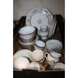A TRAY OF ASSORTED CHINA TO INCLUDE LIMOGES C.AHRENFELDT CHINA, REGENCY ETC.