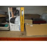 A QUANTITY OF ELECTRICALS TO INC A SHREDDER, ELECTRIC SCALES, RECORD PLAYER ETC