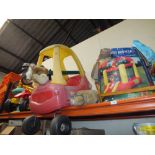 A QUANTITY OF CHILDRENS TOYS TO INCLUDE LITTLE TIKES CAR PLUS INFLATABLES ETC