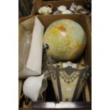 A TRAY OF ASSORTED COLLECTABLES TO INCLUDE A GLOBE