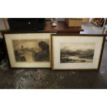 A LARGE FRAMED AND GLAZED ENGRAVING SIGNED DAVID LAW TOGETHER WITH A LARGE SIGNED ENGRAVING (2)