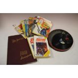 A SELECTION OF VINTAGE COLLECTABLES TO INCLUDE MINIATURE RECORDS, STAR WARS BOOKS ETC