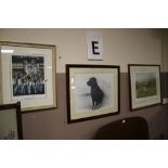 AN ALBRIGHTON HUNT PRINT TOGETHER WITH THE BELVOIR HOUND PRINT AND A LABRADOR PICTURE (3) ALL SIGNED