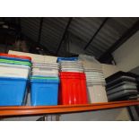 A LARGE QUANTITY OF PLASTIC STORAGE BOXES ( APPROX 35 )