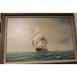 A FRAMED MODERN OIL ON CANVAS OF A SEASCAPE SIGNED AMBROSE