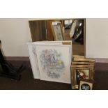 A QUANTITY OF ASSORTED PICTURES AND PRINTS TOGETHER WITH A MIRROR