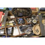 TWO TRAYS OF ASSORTED METALWARE TO INCLUDE COLLECTORS SPOONS