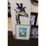 A QUANTITY OF ASSORTED PICTURES AND PRINTS TO INCLUDE A CANVAS OF A GIRAFFE