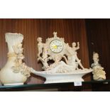 A DECORATIVE CLOCK TOGETHER WITH A VASE, ETC A/F