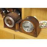 TWO OAK CASED MANTLE CLOCKS