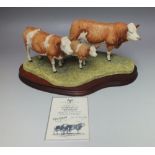 A BORDER FINE ARTS SIMMENTAL FAMILY GROUP ON PLINTH, BO401, with certificate