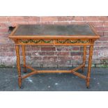 A PAINTED EDWARDIAN 'GILLOW & Co 14860' SATINWOOD LADIES DESK, with inset green leather surface, tw