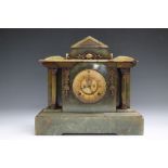 ANSONIA CLOCK CO USA MANTEL CLOCK, the alabaster case of architectural form, having gilt face with