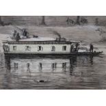 SNOW GIBBS (1882 - c.1970). Canal narrowboat, signed to the reverse, pastel and charcoal, framed