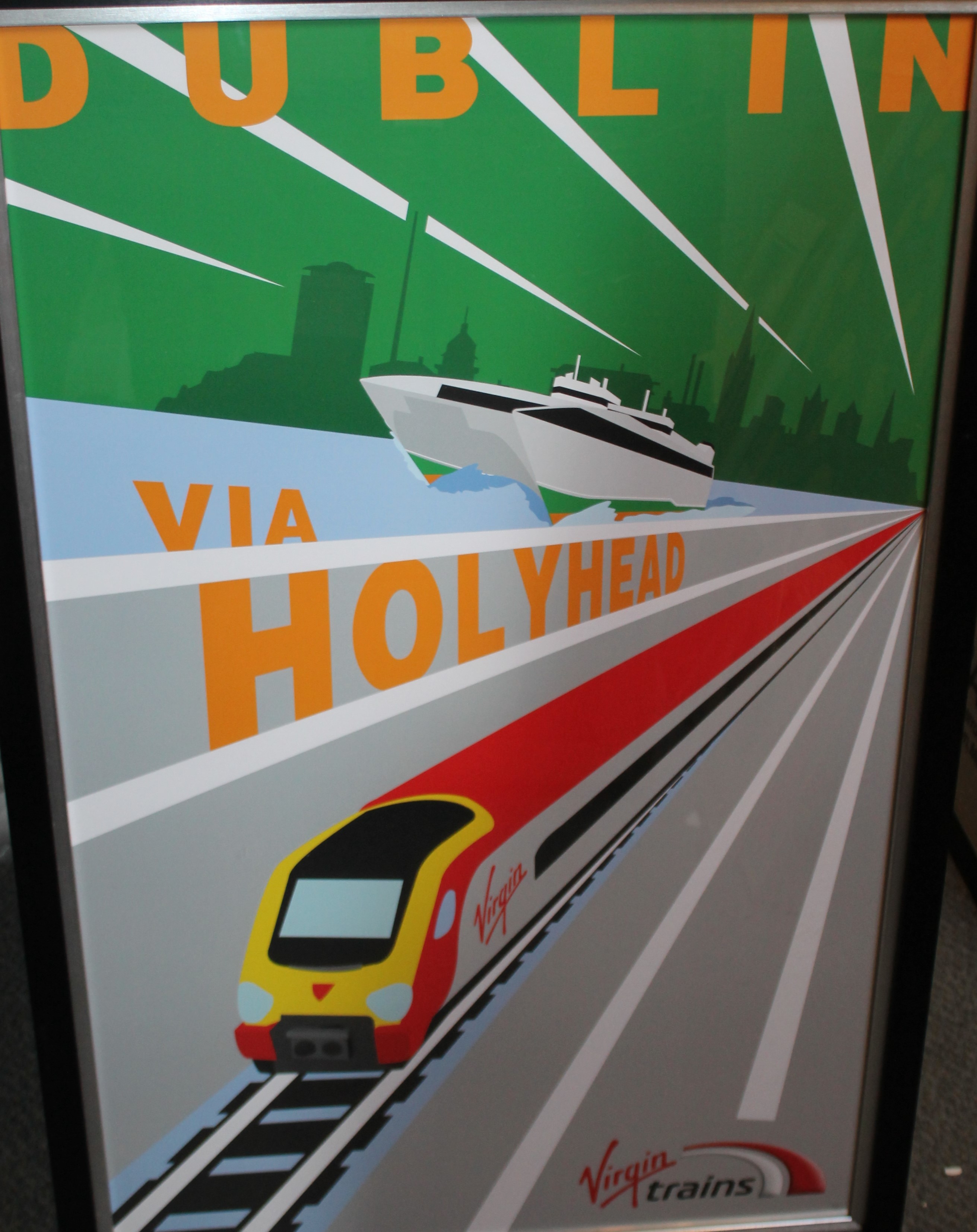 A RAILWAY POSTER 'DUBLIN' VIRGIN TRAINS, framed and glazed, 100 x 60 cm