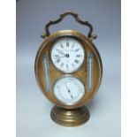 A FRENCH BRASS CASED COMBINATION CLOCK / BAROMETER BY HENRY PIDDUCK & SONS, the enamel clock face w