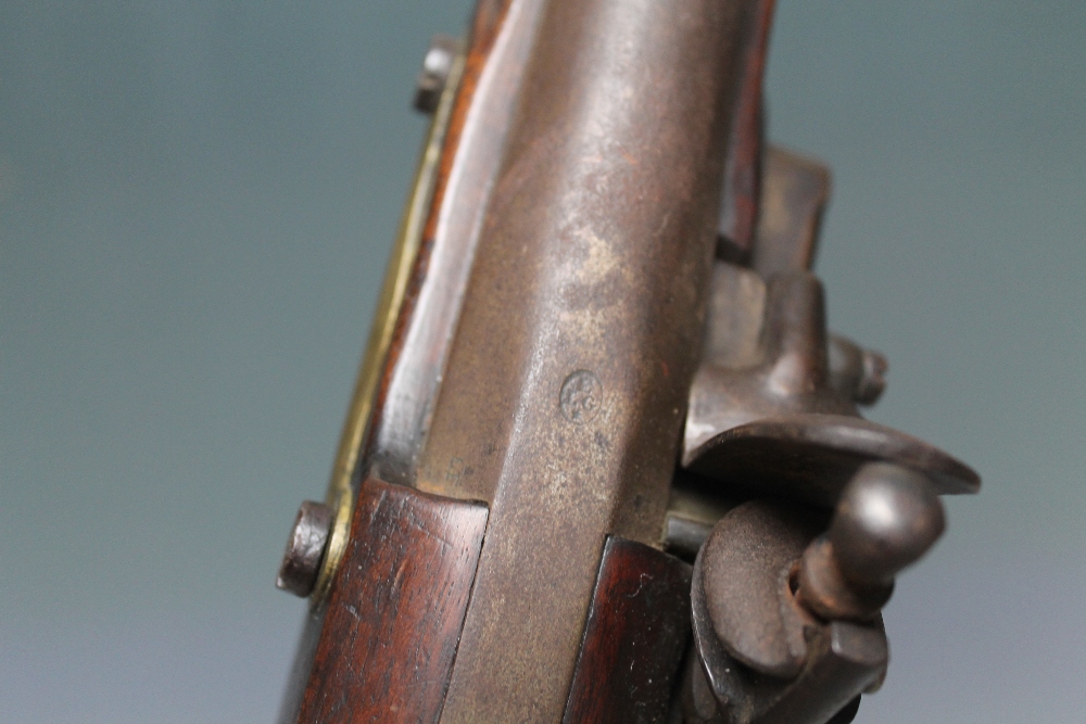 A PAIR OF 19TH CENTURY ANTIQUE BELGIAN FLINTLOCK PISTOLS, having mahogany stock, steel barrel with - Image 10 of 12