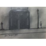 JOHN THOMPSON (1924-2011). Northern building with a figure beside a lamp post, signed and dated 196