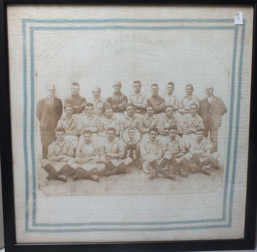 FOOTBALL INTEREST - BIRMINGHAM CITY F.C. 1931 F.A. CUP FINALISTS HANDKERCHIEF, framed and glazed, 4