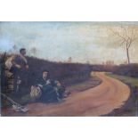 J.H. PROSSER. Travellers resting in a country lane, signed and dated 1920 lower right, oil on canv