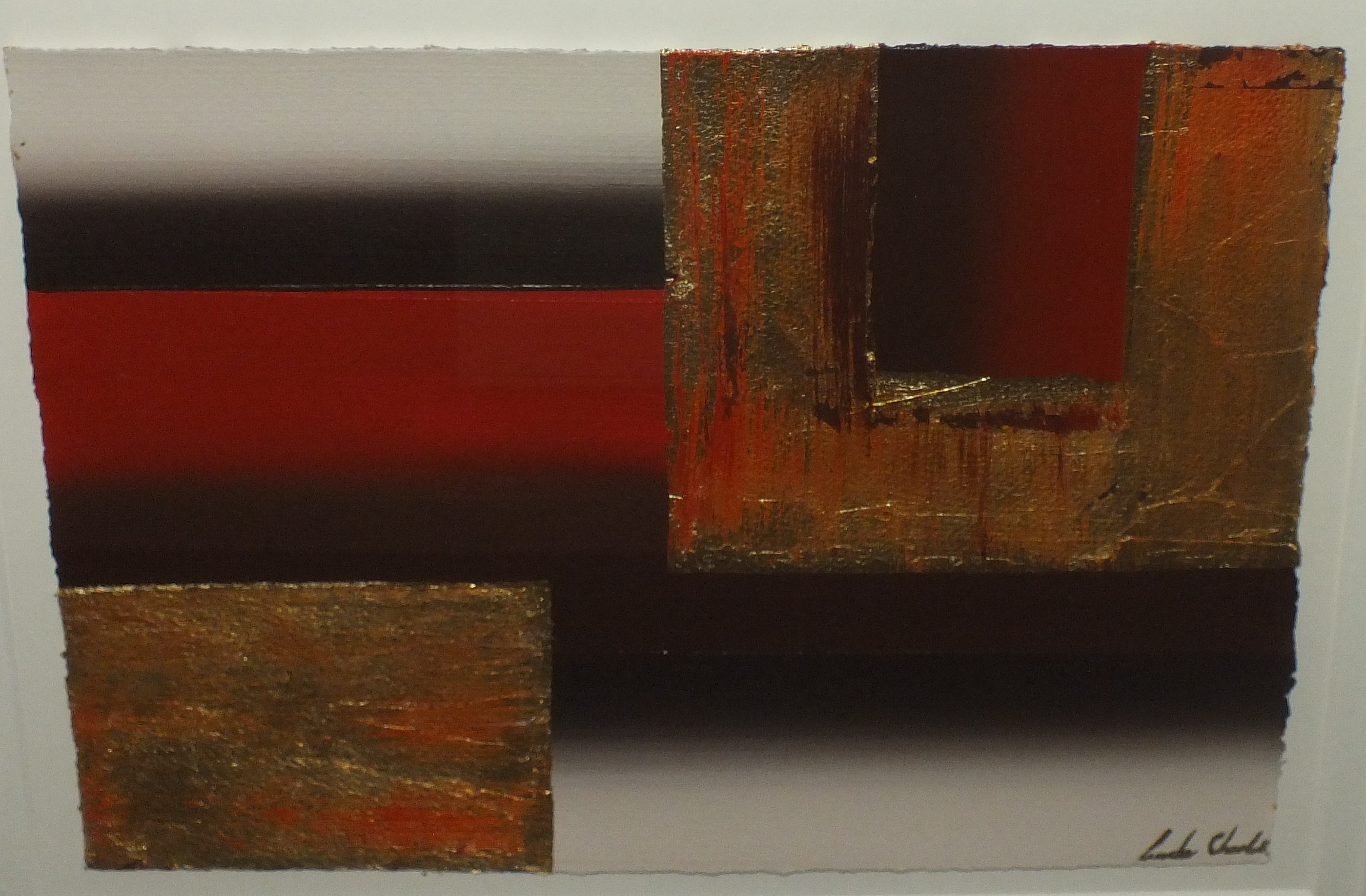 LINDA CHARLES (XX). A pair of contemporary abstract images, both signed lower right, mixed media, - Image 3 of 7