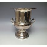 A SILVER PLATED TWO-HANDLED WINE COOLER OF CAMPANA FORM, H 25 cm